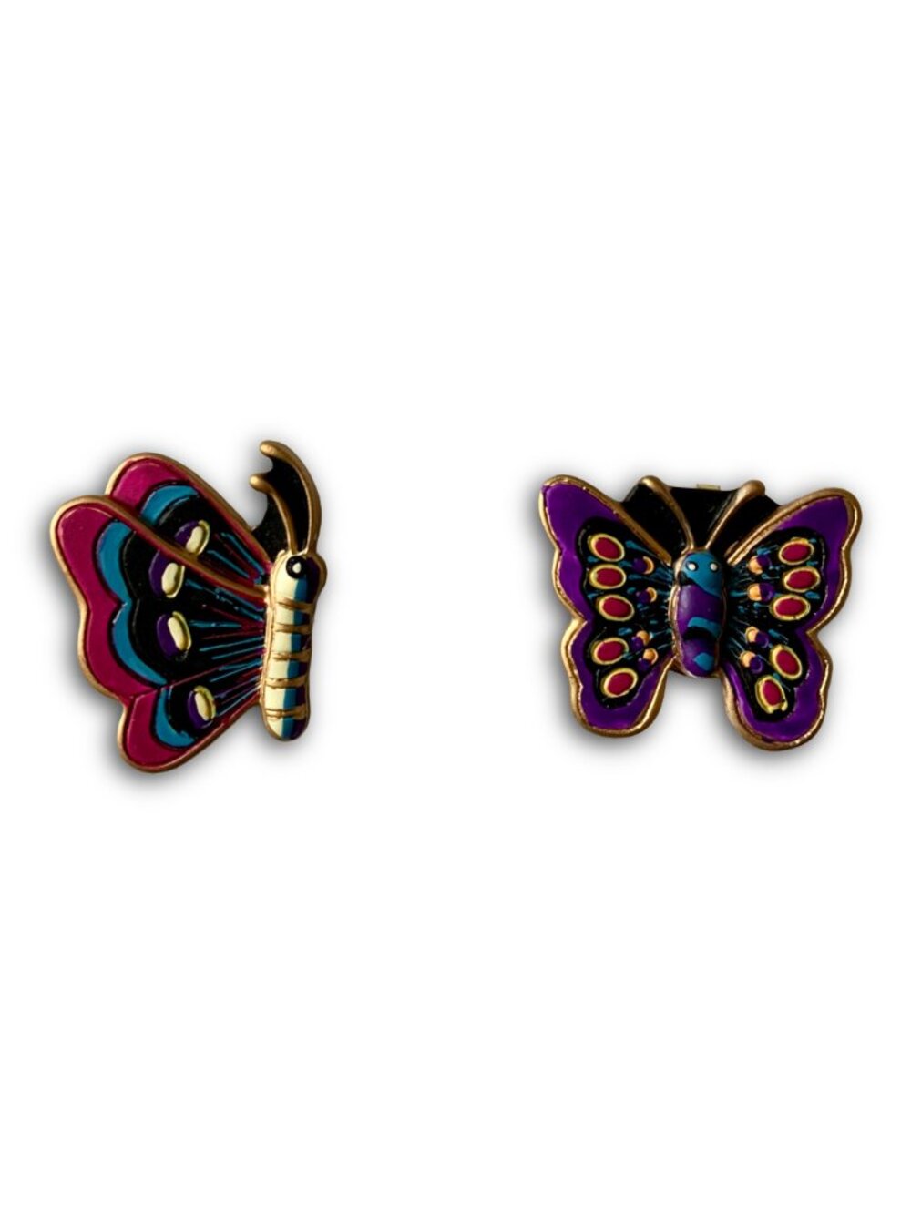 QUACKER FACTORY 2 Pc Butterflies Colorful Vintage 90s Button Covers